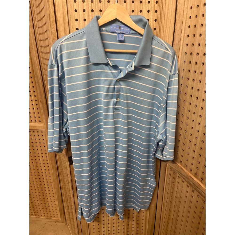 Fairway & Greene Pureformance Mens XL Blue White Striped CoolMax Golf Polo Shirt